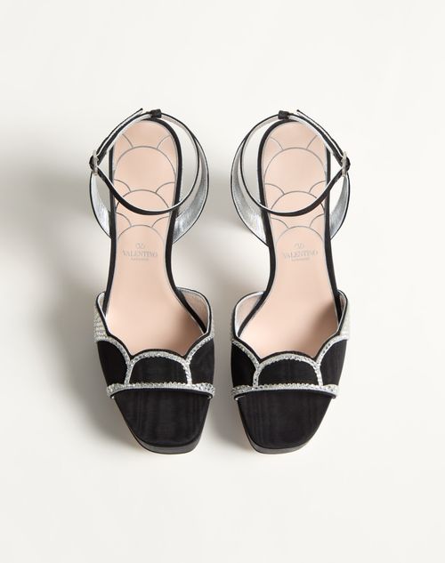 Valentino Garavani - Bowow Platform Sandal In Moiré Fabric With Crystals 115mm - Black/silver - Woman - Sandals